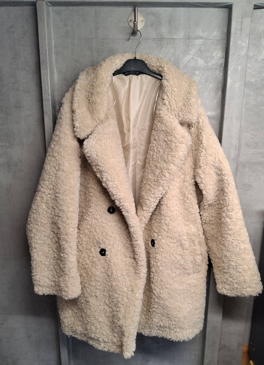 F&F Beige/Cream Teddy Bear Oversized Jacket – Size 16/18 – Cosy Lined