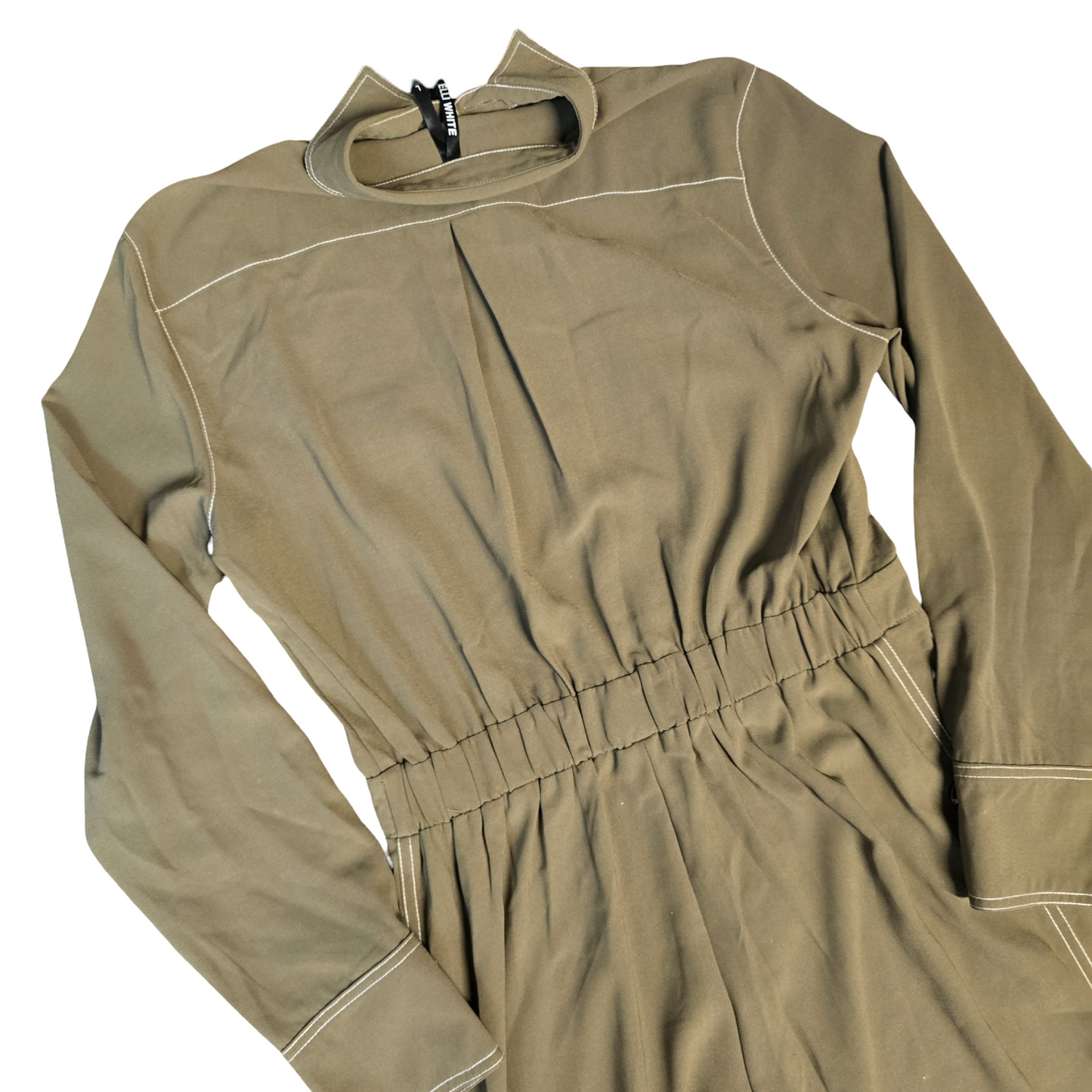 Elli White Jumpsuit Khaki Green Size 12 Utility Flared Weekend Causal