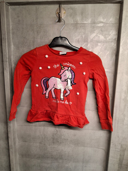 George Girls’ Unicorn Christmas Jumper – Red Peplum Sweatshirt – Age 5–6 Years
