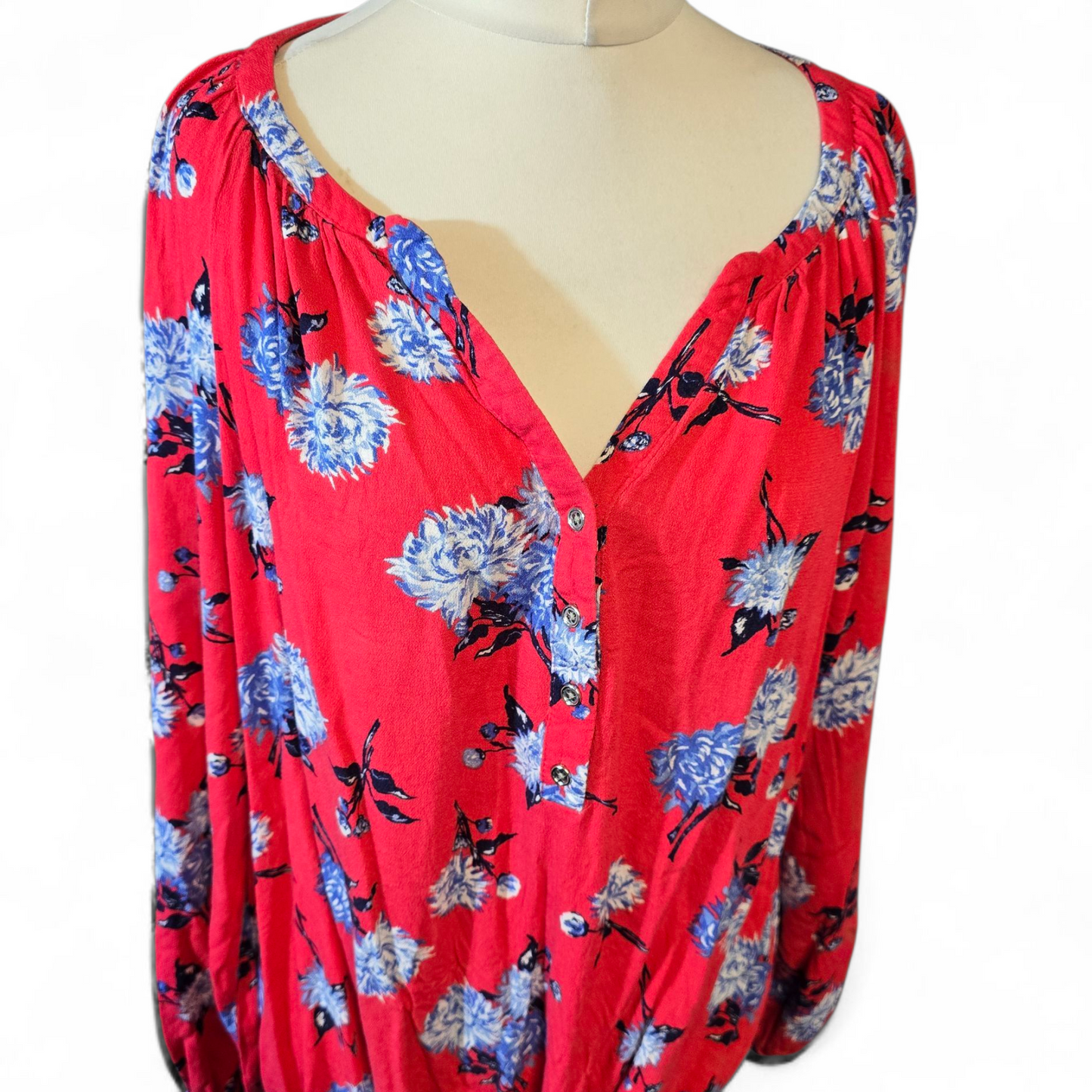 George Red & Blue Floral Blouse – Size 20 Relaxed Fit