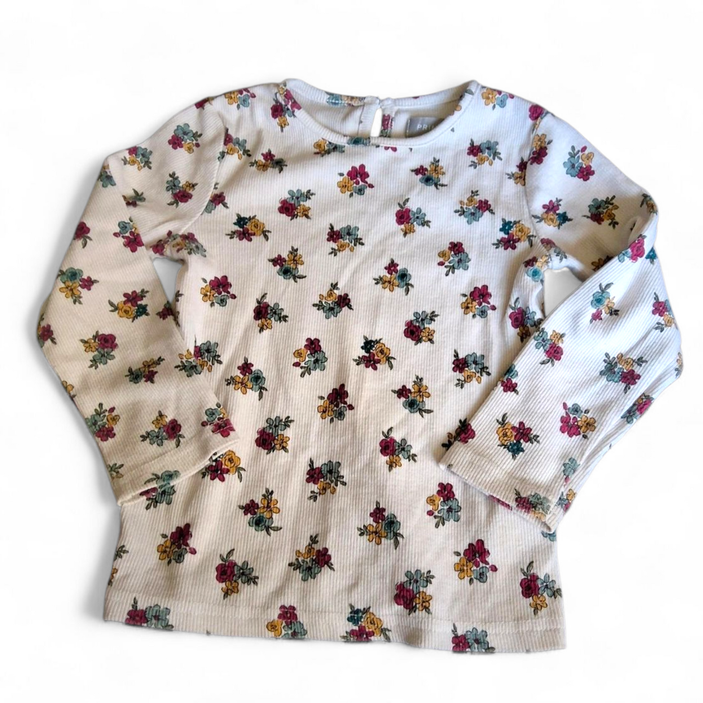 Primark White Floral Long Sleeve Top – Girls 24–36 Months – 100% Cotton
