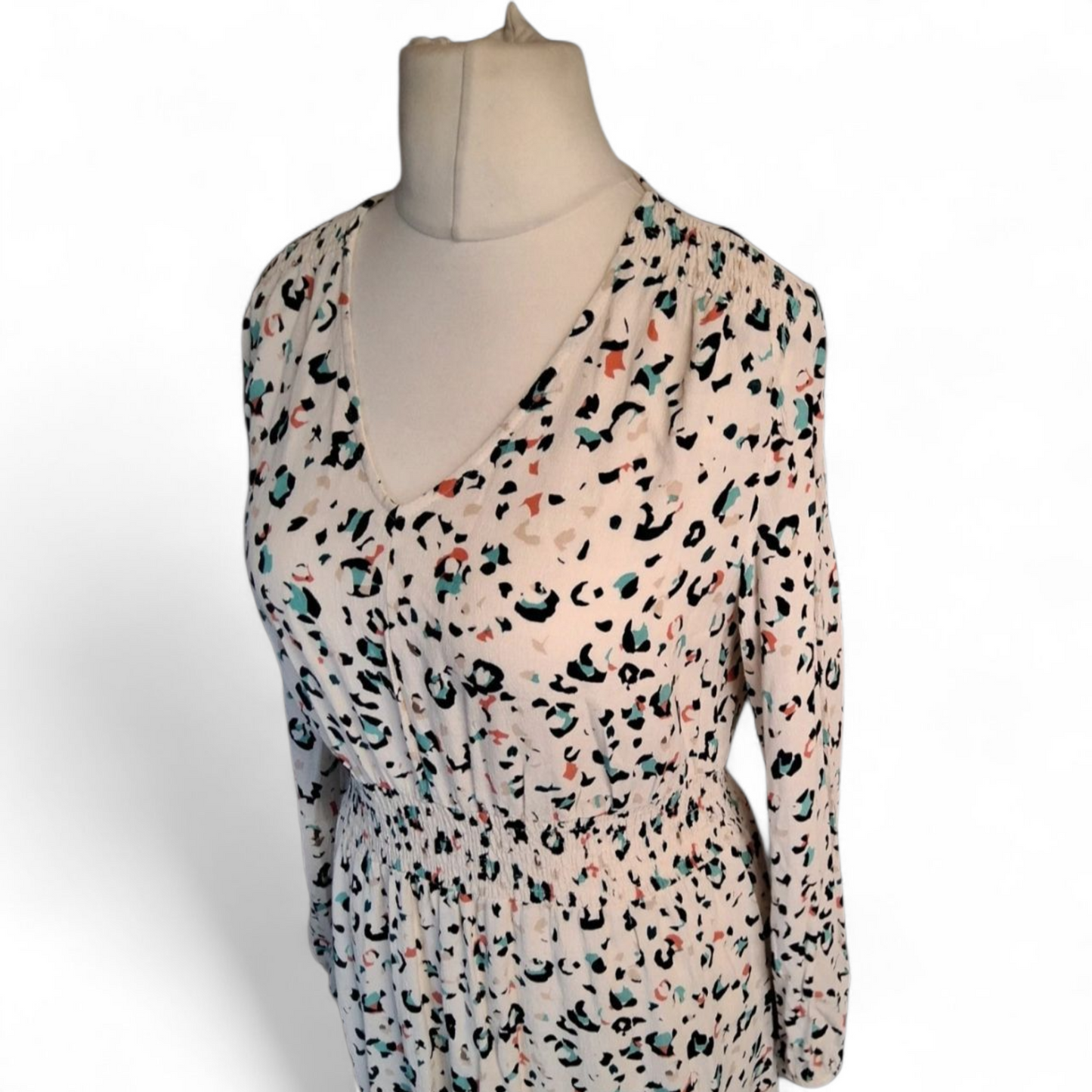 M&S White Multicoloured Animal Print Midi Dress – Size 12