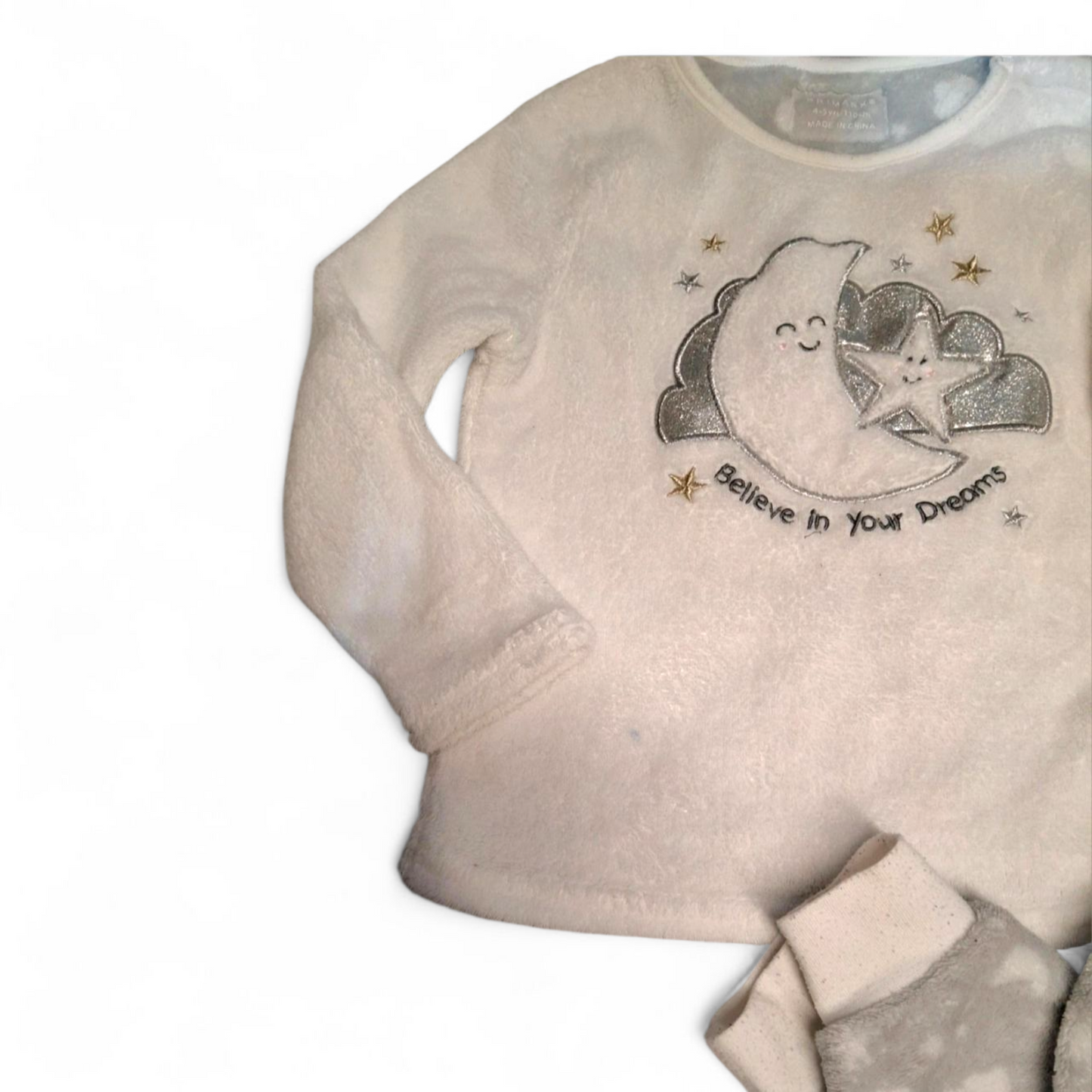 Primark Girls White & Grey Fluffy Pyjamas – Age 4-5 Years