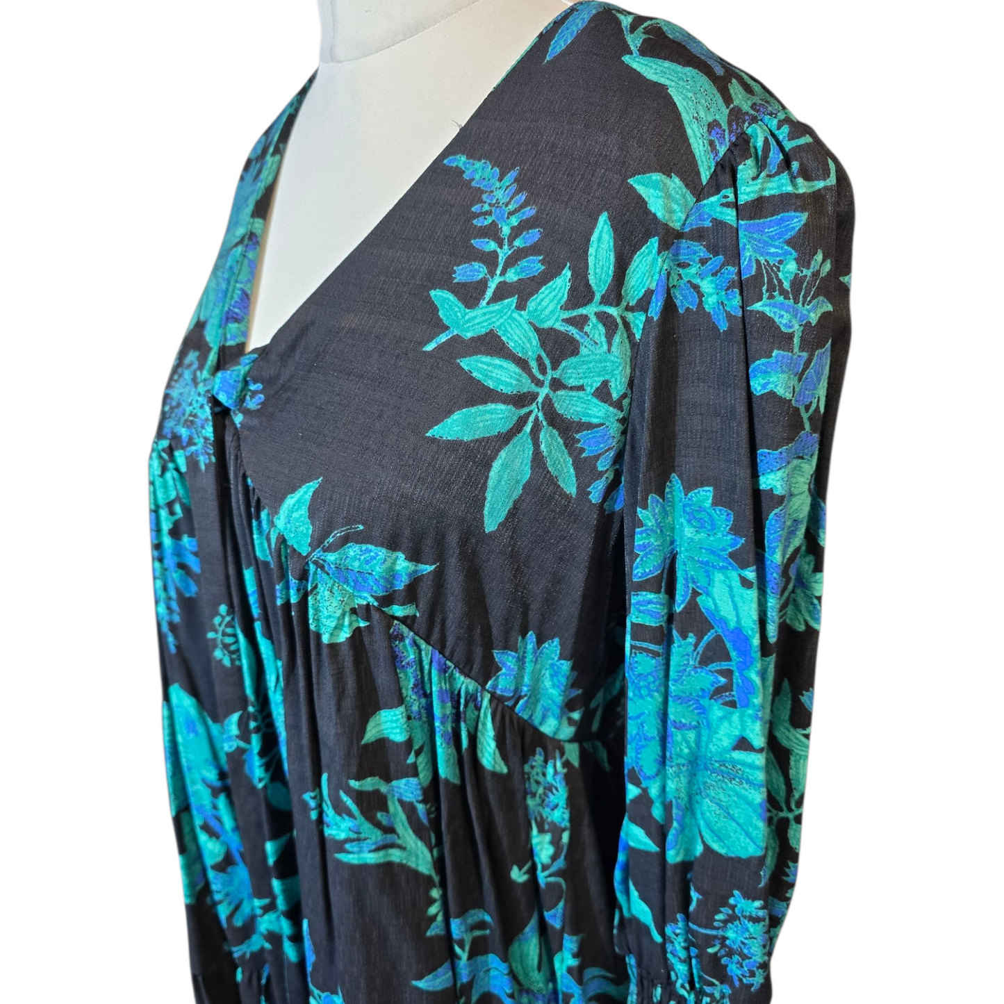 Next Black & Green Floral Fit & Flare Dress – Size 12 Tall – NWT