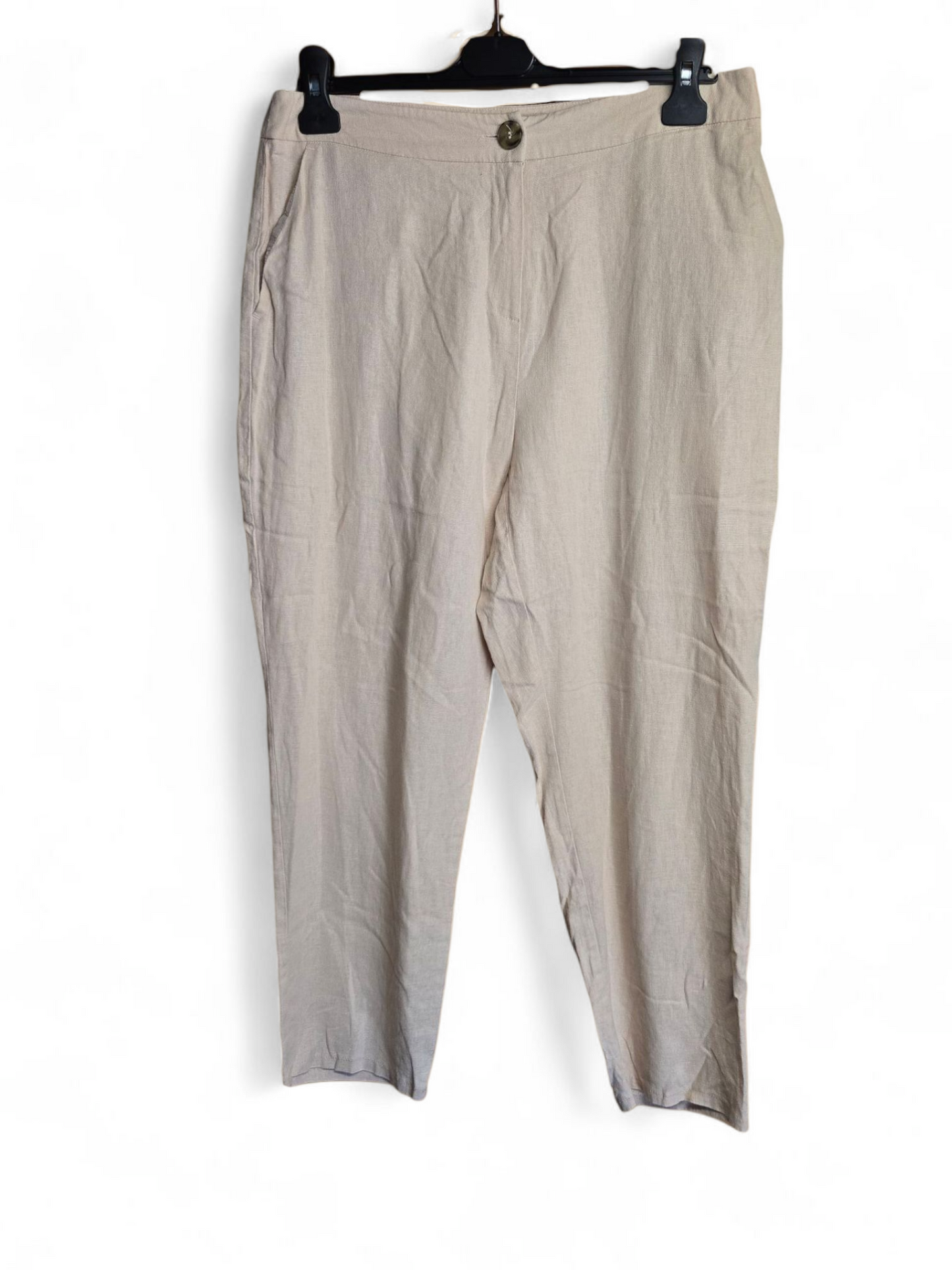 Very Cream Linen Blend Slim Trousers | Size 12 UK | High Waist, Button Close, Pockets