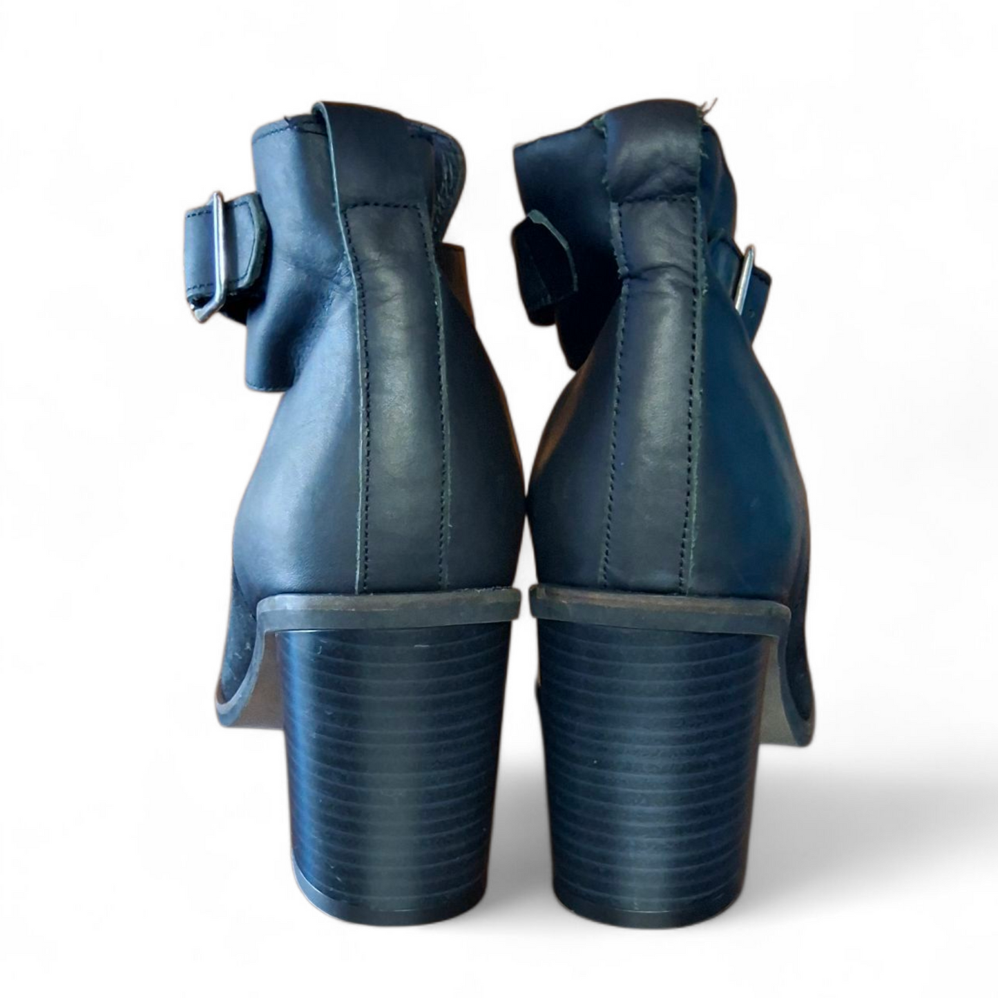 Office Black Block Heel Shoes – Cut Out Design, Buckle – UK 6 (EU 39)