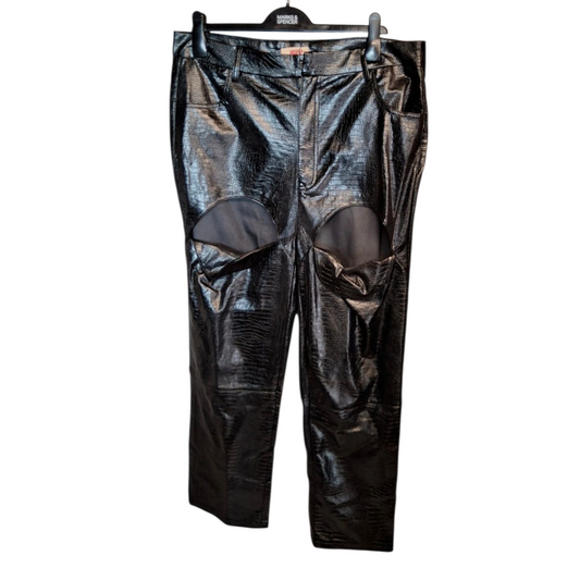 MissPap Black Faux Leather Snakeskin Straight Leg Trousers – Size 16