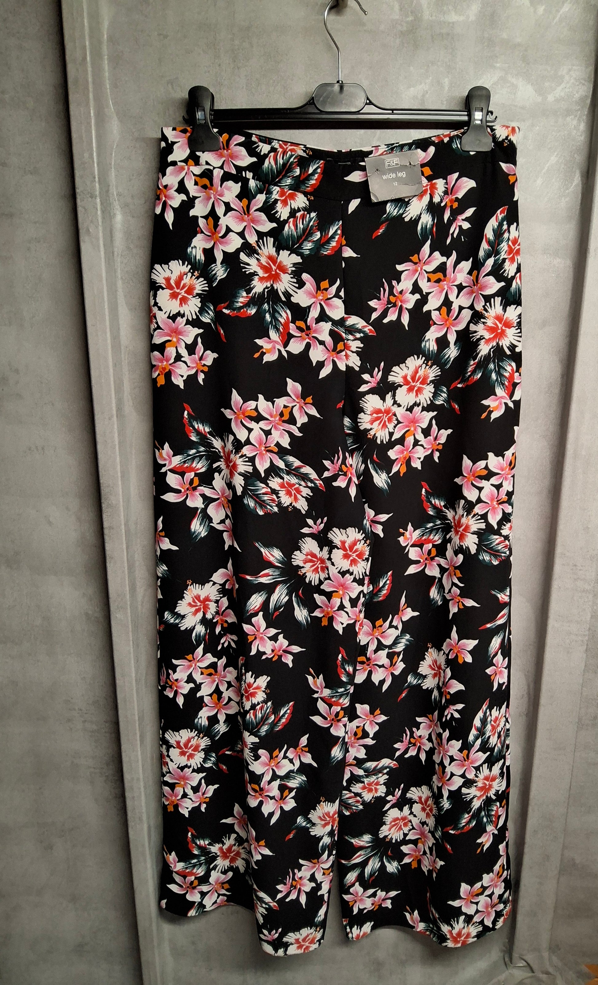 F&F Tropical Floral Wide Leg Trousers – Size 12