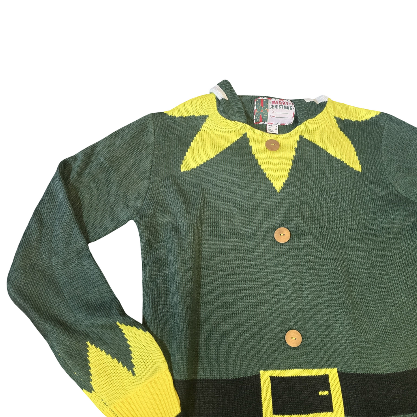 Cedar Wood State Green Elf Knit Hoodie – Xmas Jumper – Size M Men's