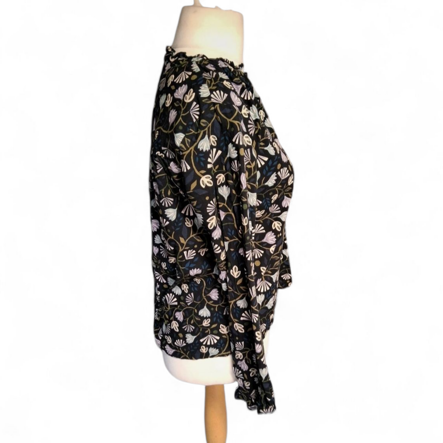 Seasalt Cornwall Black Floral Long Sleeve Blouse – Size 10 – Cotton Blend