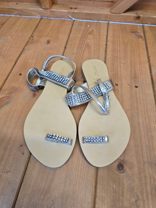 Sporty Silver Gem Open Toe Sandals Euro 38 / UK 5 – Real Leather, Buckle Closure