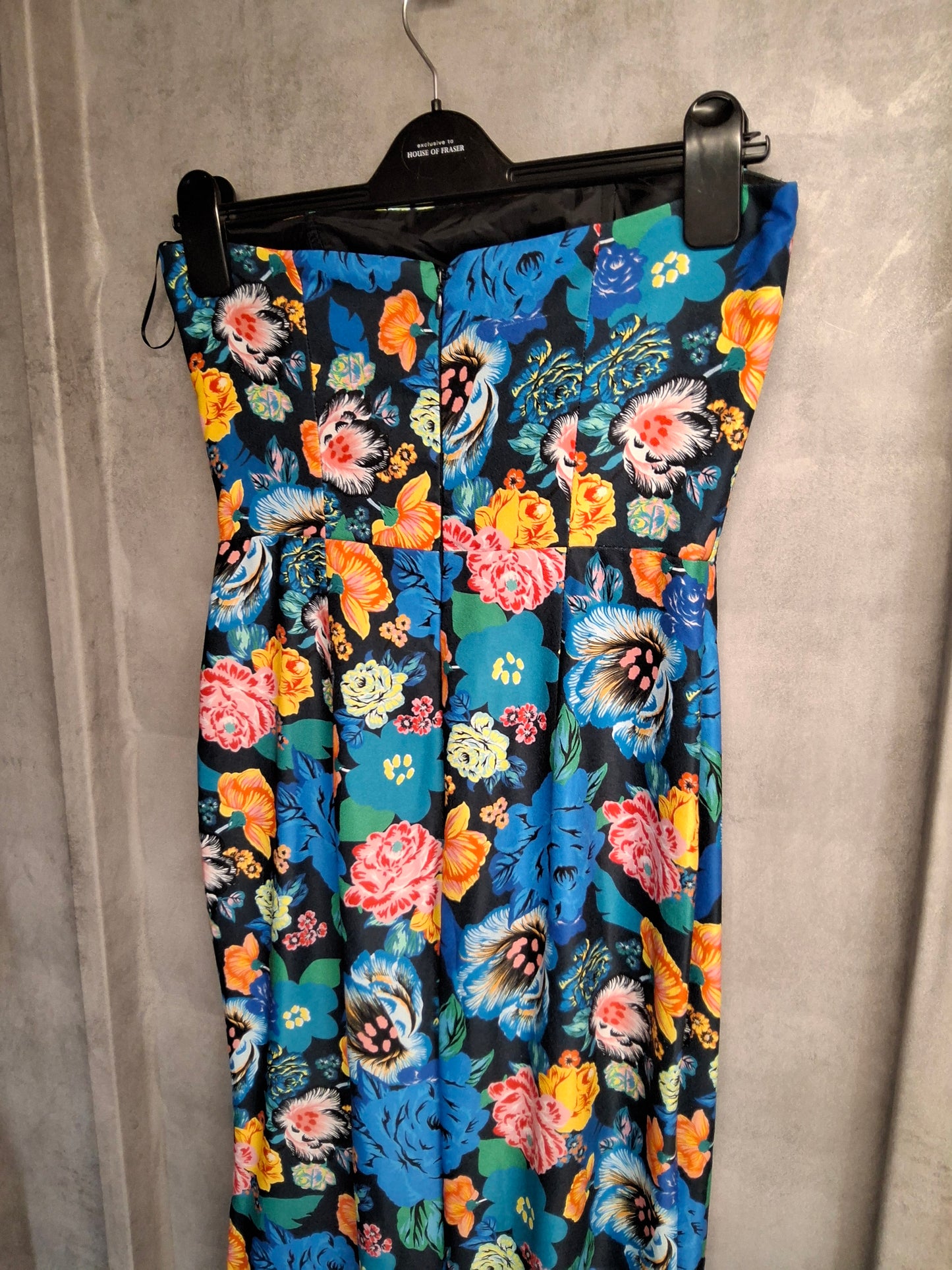Topshop Bold Floral Strapless Jumpsuit – Size 8, Corset Top, Flared Leg with Front Slit