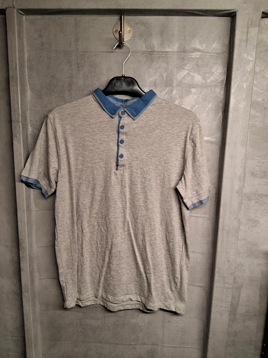 BHS Boys Grey & Blue Polo Shirt – Age 14-15 Years – 100% Cotton