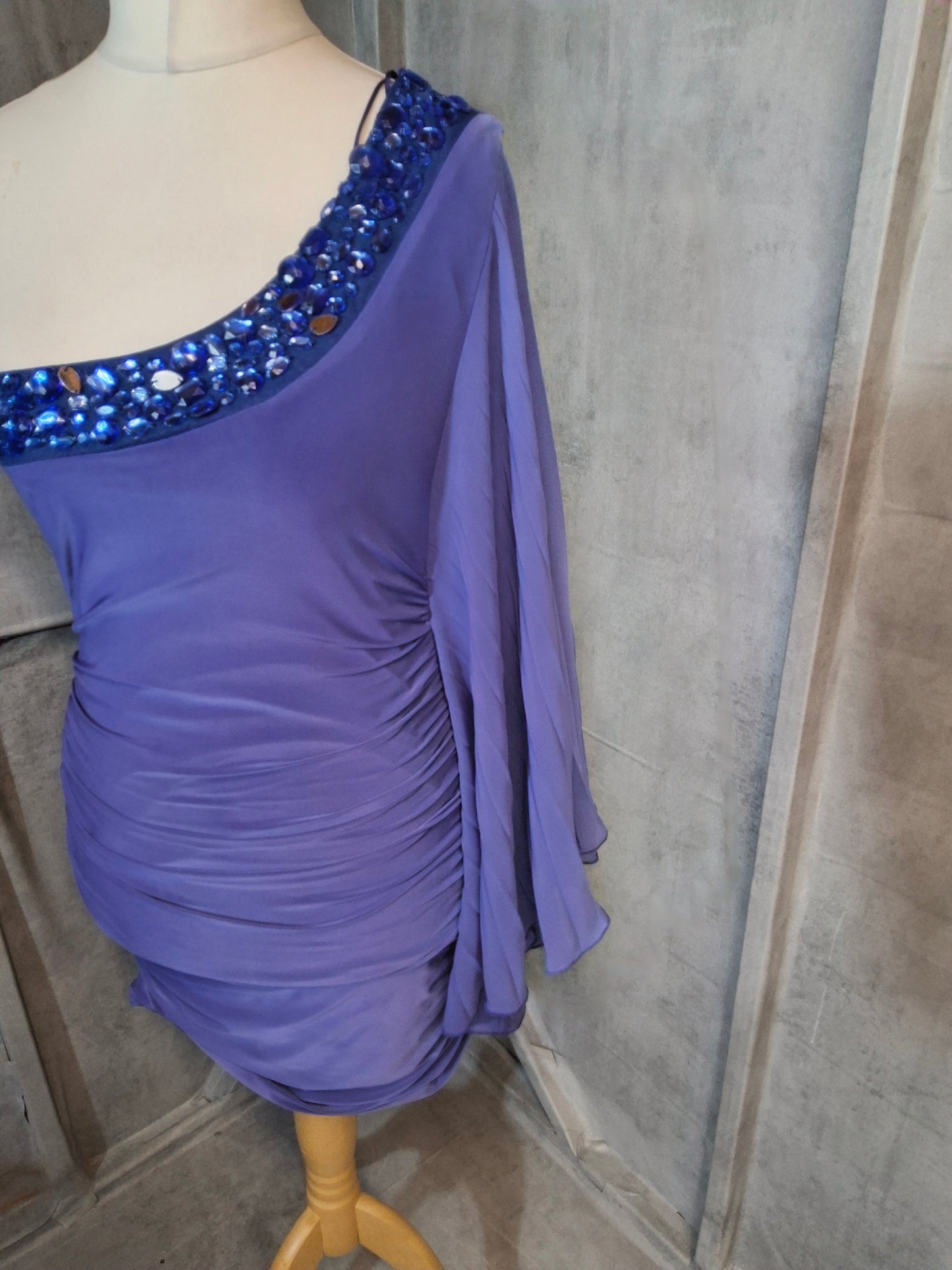 Jane Norman Purple One Shoulder Frill Sleeve Mini Dress – Size 10/12