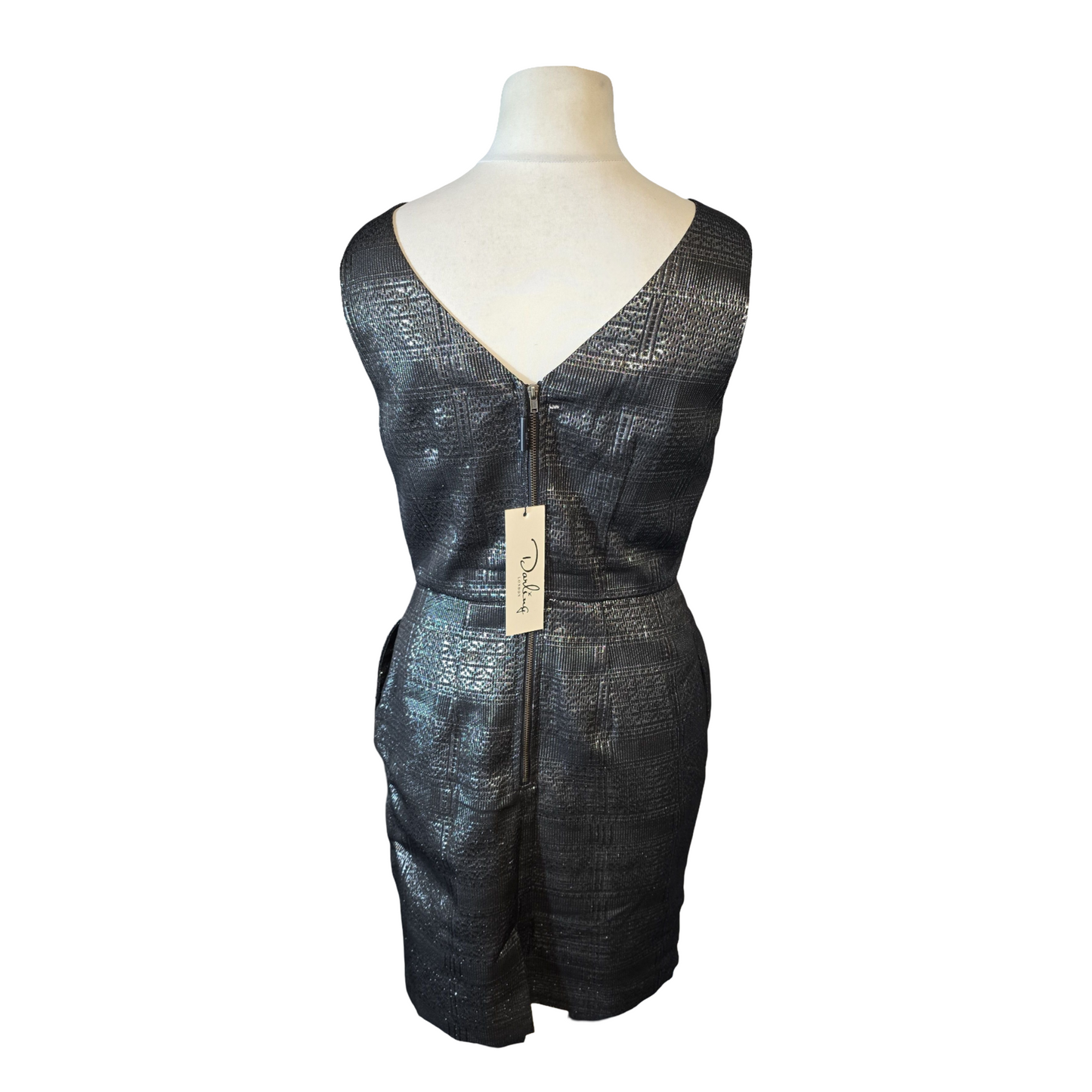 Darling London Black & Silver Patterned Dress – Size 12 (NWT)