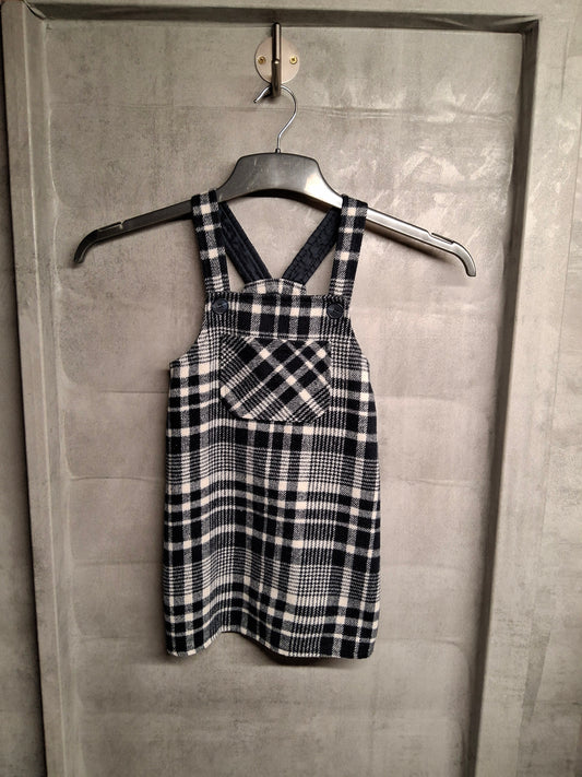 F&F Navy & White Checked Pinafore Dress – Girls 4-5 Years – Wool Blend