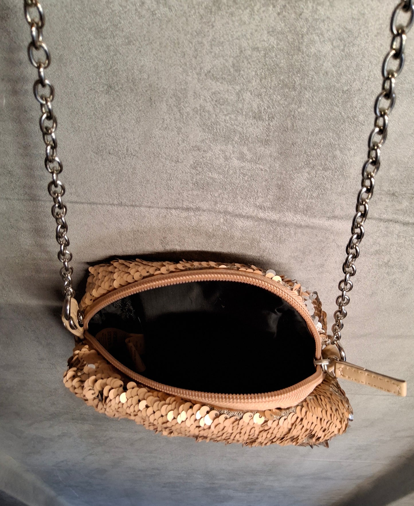 Primark Girls Rose Gold Sequin Bag – Detachable Chain Strap