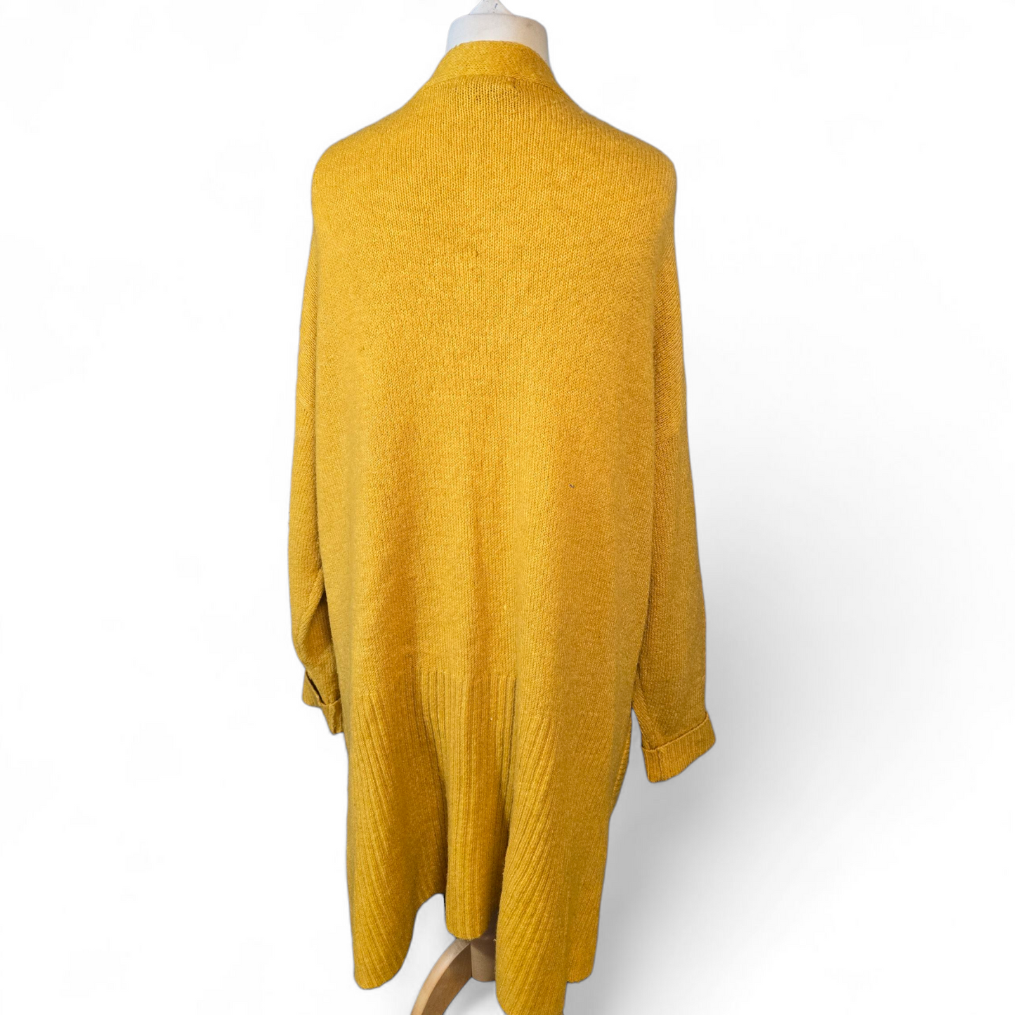 F&F Mustard Yellow Midi Cardigan – Size 20 – Open Front with Pockets