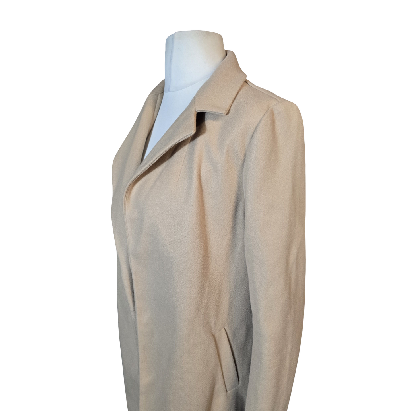 New Look Camel Beige Overcoat – Size 12 – Open Style with Pockets