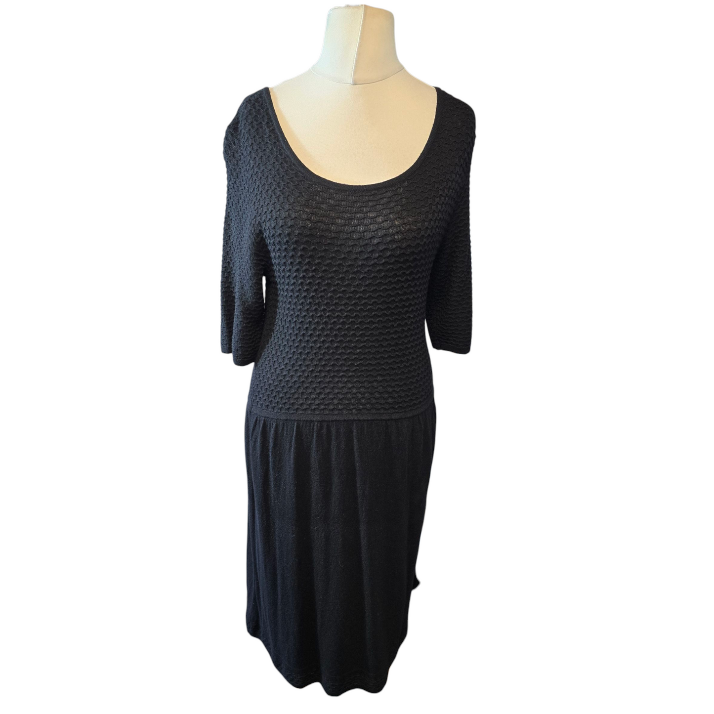 Tu Black ¾ Sleeve Dress – Knitted Top, Knee Length, Size 14