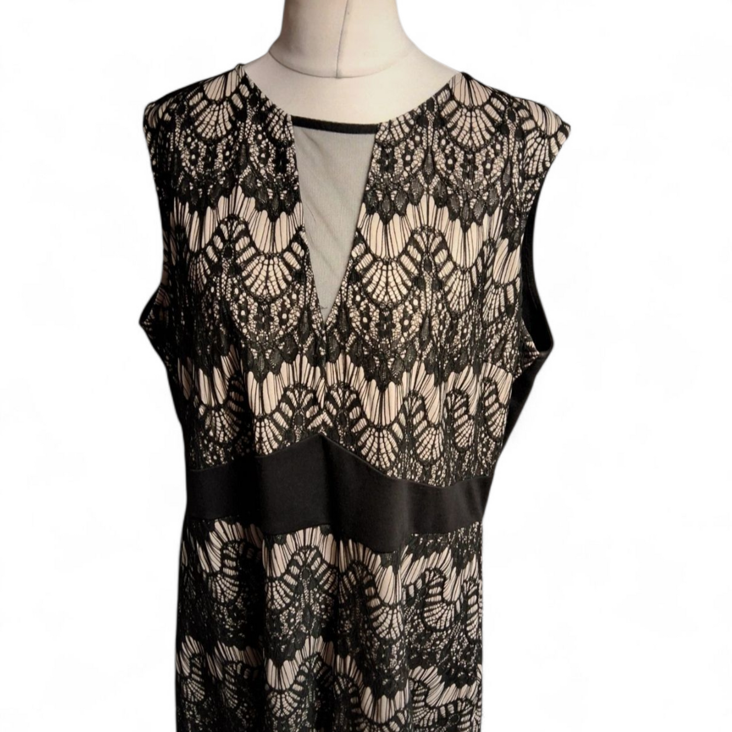 Simply Be Black & Nude Lace Midi Dress – Size 24 – Sleeveless Elegant Style
