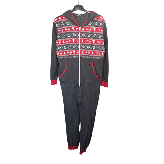 Avenue Grey & Red Christmas Onesie – Size 12/14 – Hooded Zip-Up Festive Loungewear