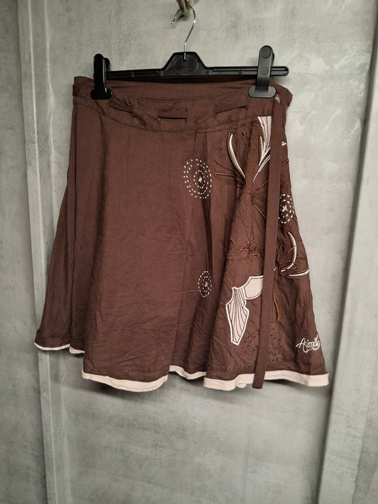 Animal Brown Embroidered Boho Skirt – Size 10

