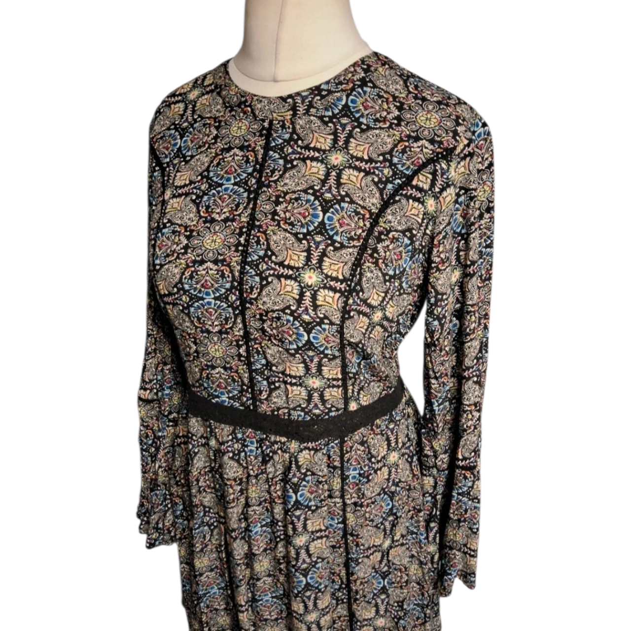 Brave Soul Black & Multicolour Pattern Dress – Size M Fit Uk size 10/12  – Knee Length