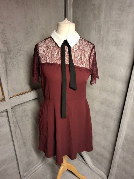 Blue Vanilla Burgundy Lace Collar Tie Dress – Size 12 – BNWT
