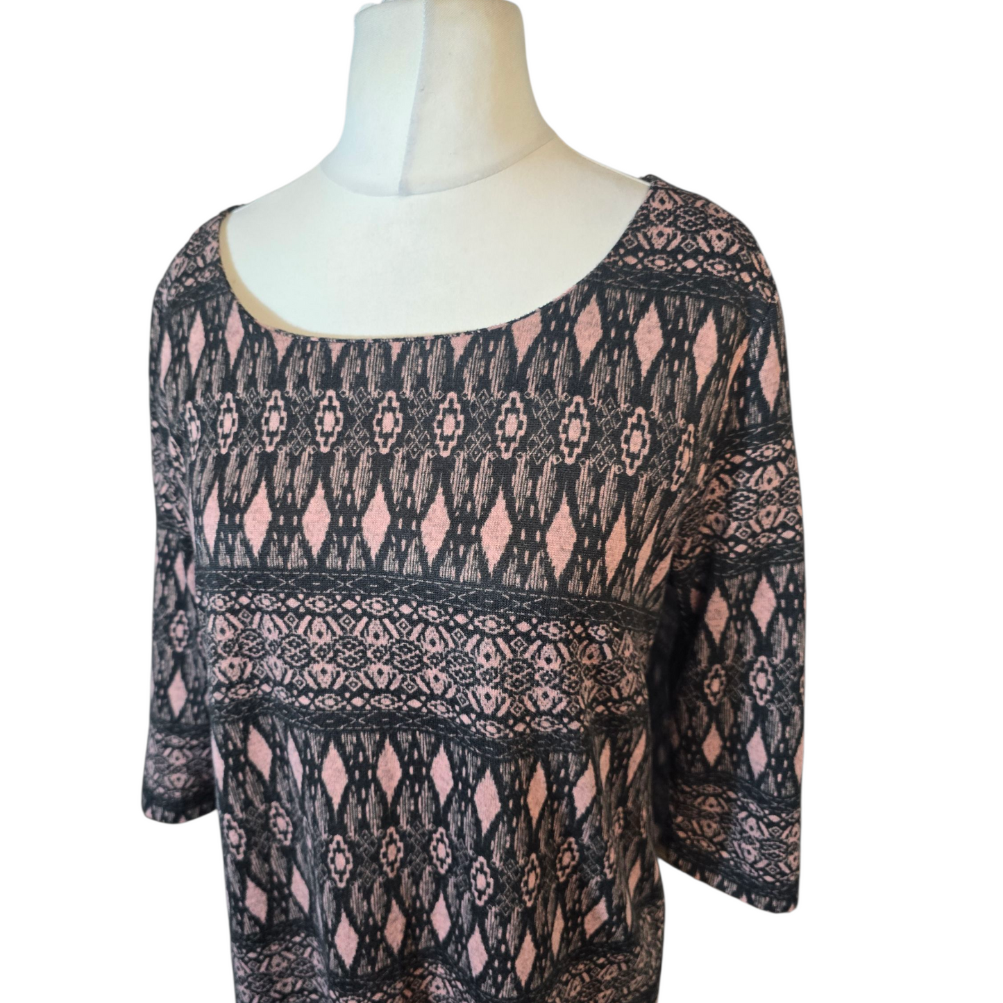George Black & Pink Patterned 3/4 Sleeve Dress – Size 14