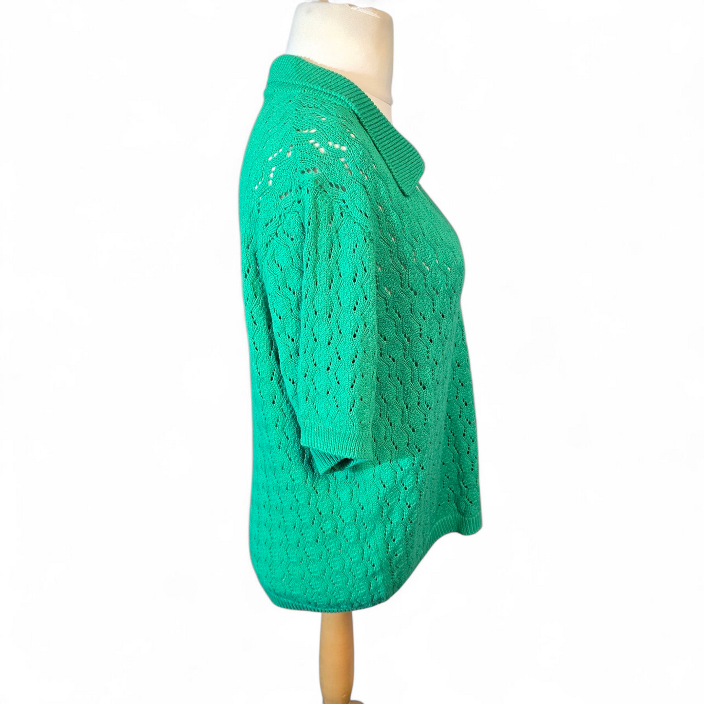 Matalan Green Crochet Jumper – Collared Neckline – Size L (size 18/20)