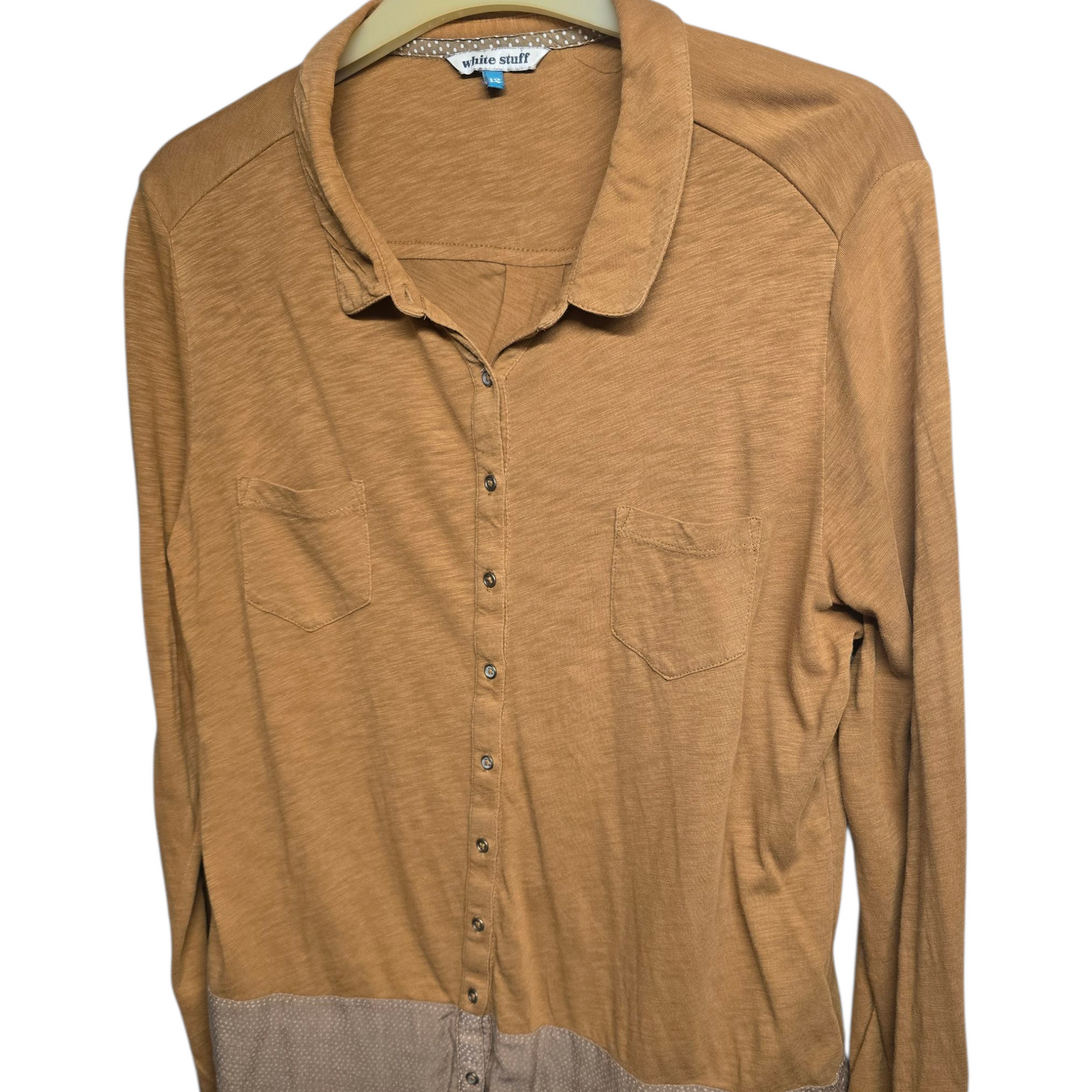 White Stuff Mustard & Beige Relaxed Fit Blouse – Size 12 – 100% Cotton