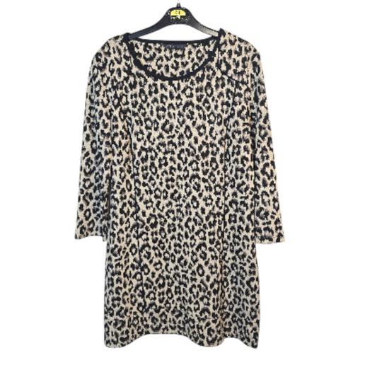 M&S Beige & Black Animal Print A-Line Mini Dress – Size 8