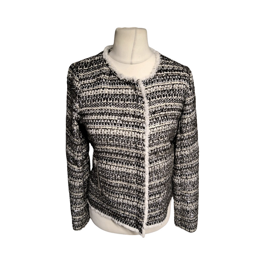 Next Tailoring Black & White Tweed Blazer – Size 10R – Zip Front & Pockets