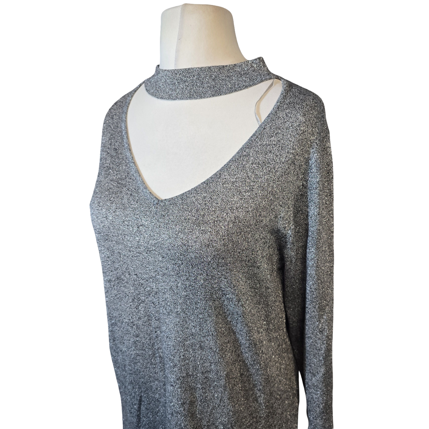 F&F Silver Sparkle Choker Knit – Longer Length – 3/4 Sleeves – Size 16