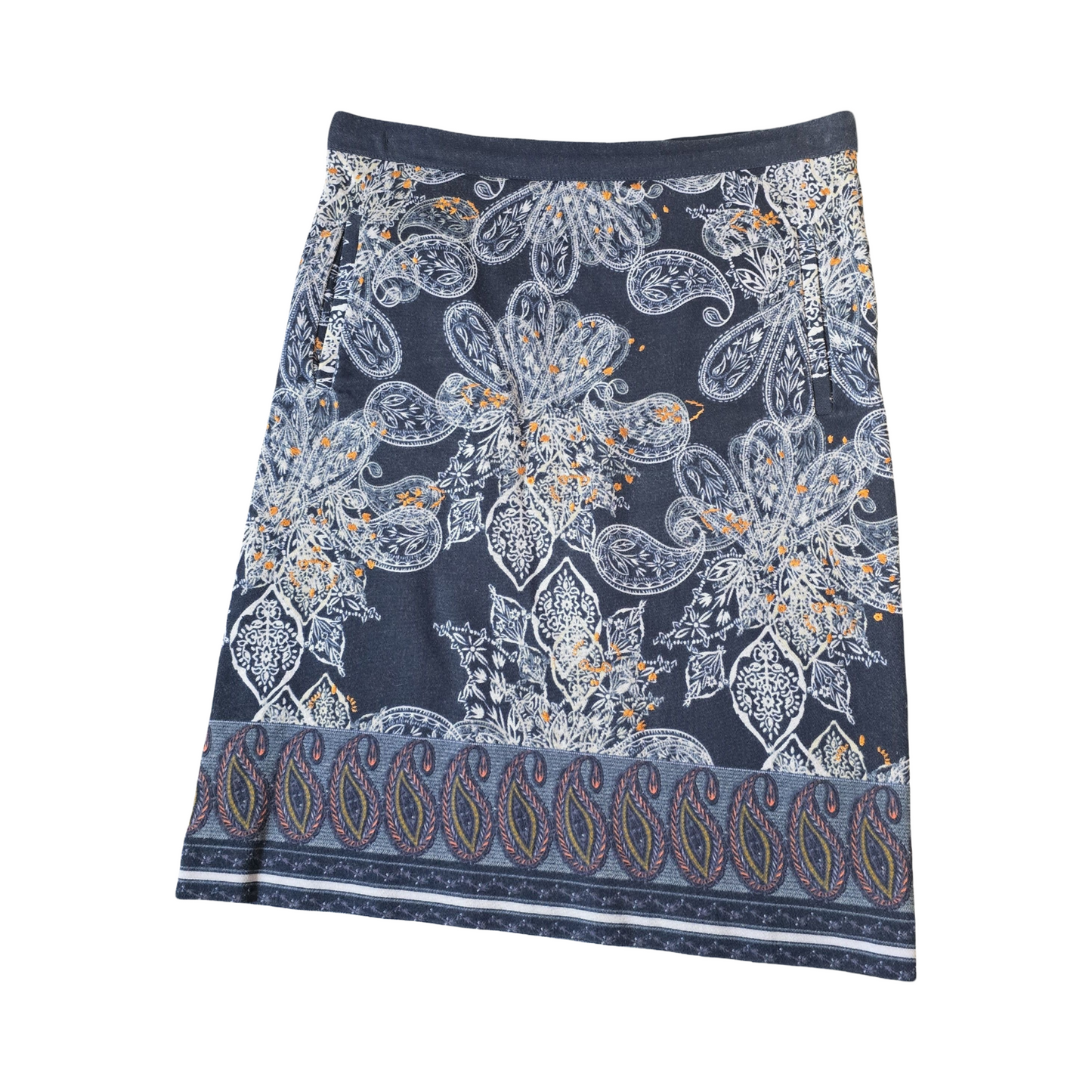 White Stuff Navy Floral Cotton Skirt Size 10 – Lined Knee Length Zip Side