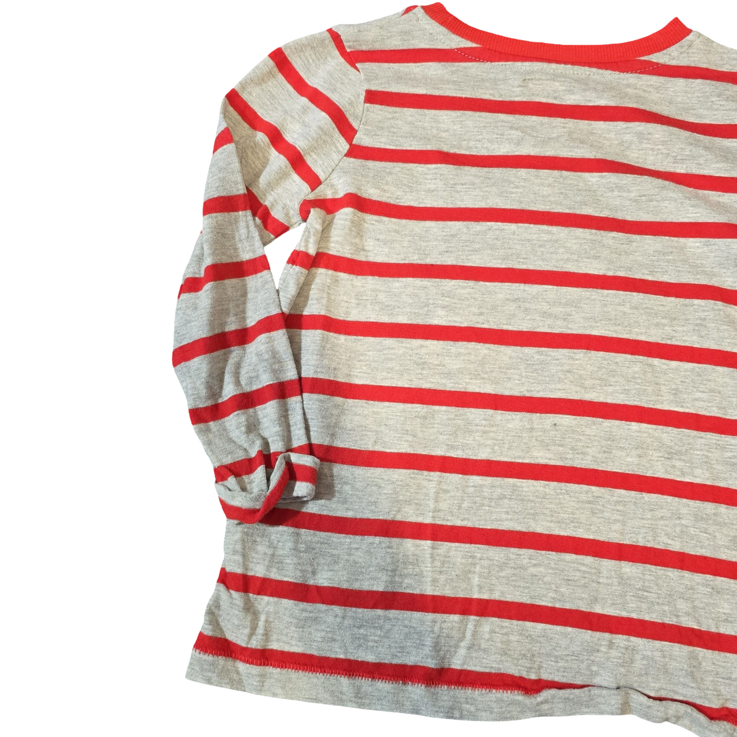 George Grey & Red Striped Xmas Top – Age 2–3 – Fluffy Tree Design