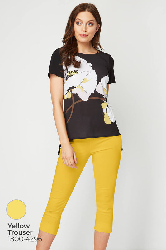 Roman Black Floral Print Stretch Top – Size 10 – Smart & Chic