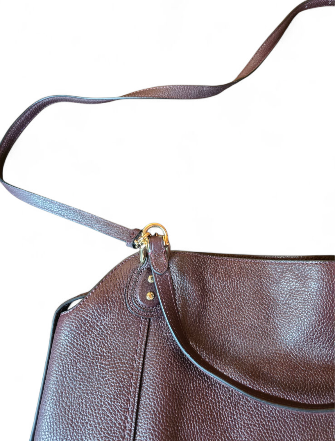 Coach Burgundy Brown Leather Handbag – Medium Size, Adjustable Strap, Creed Patch D1880-57124