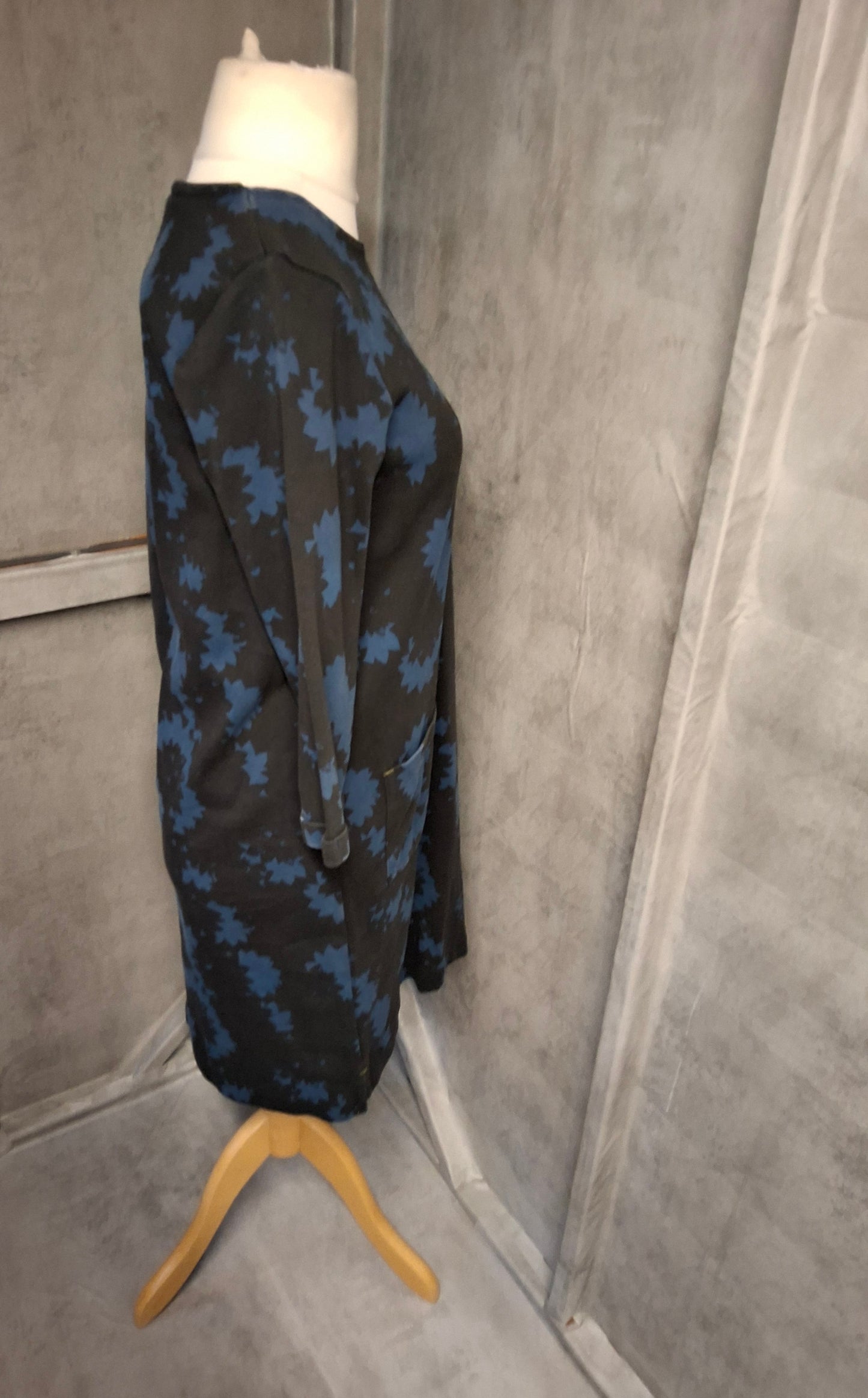 White Stuff Navy Blue Floral Cotton Midi Dress UK 12 | Pockets | 3/4 Sleeve | Everyday Casual Style