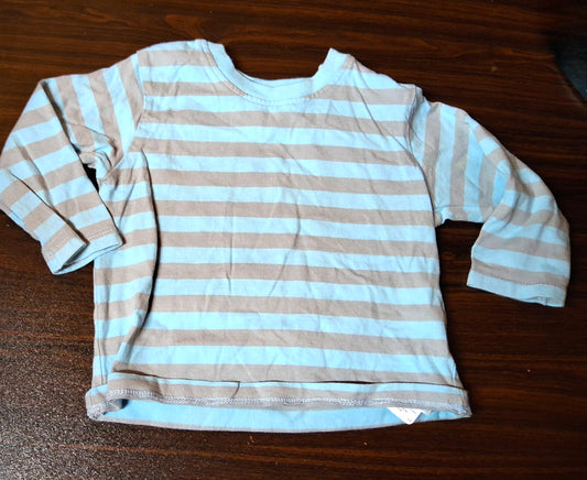 M&S Blue & Grey Striped T-Shirt – Boys 6–9 Months – 100% Cotton