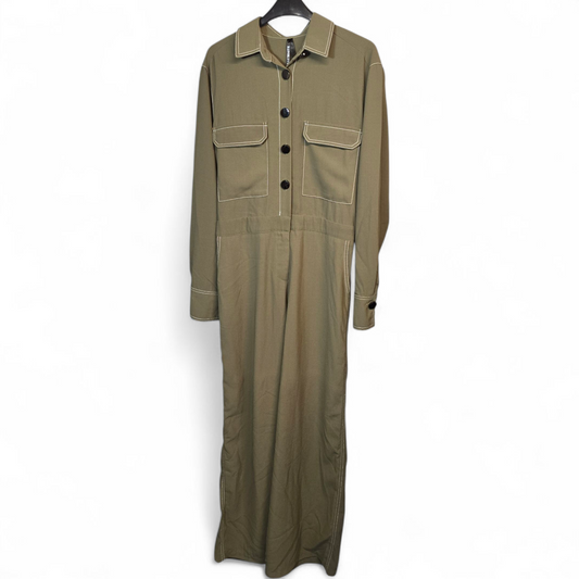 Elli White Khaki Green Utility Jumpsuit – Size L (UK size 12) – Flared Leg & Chest Pockets