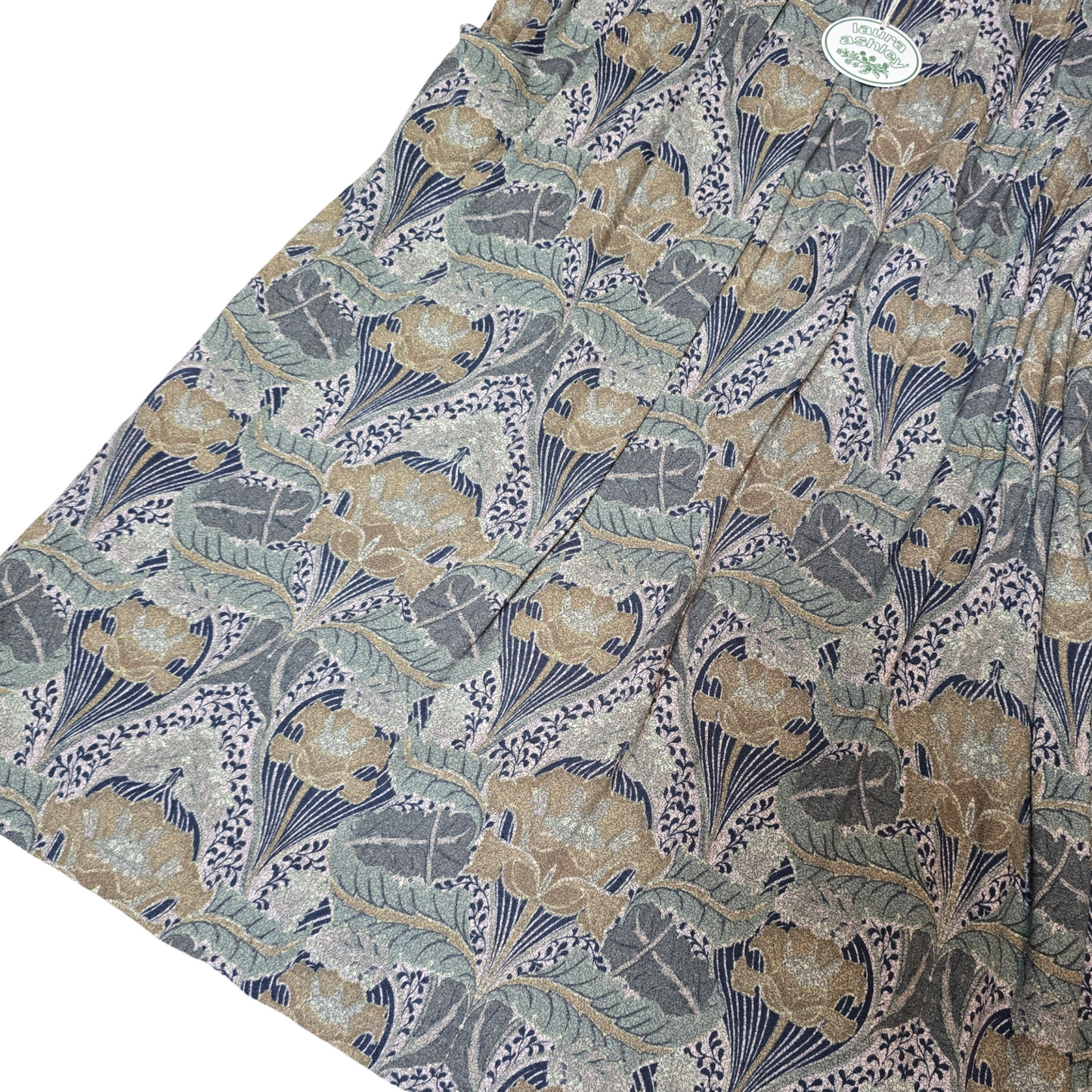 Laura Ashley Green Grey Floral Print Skirt – Size 12 – Viscose Lined