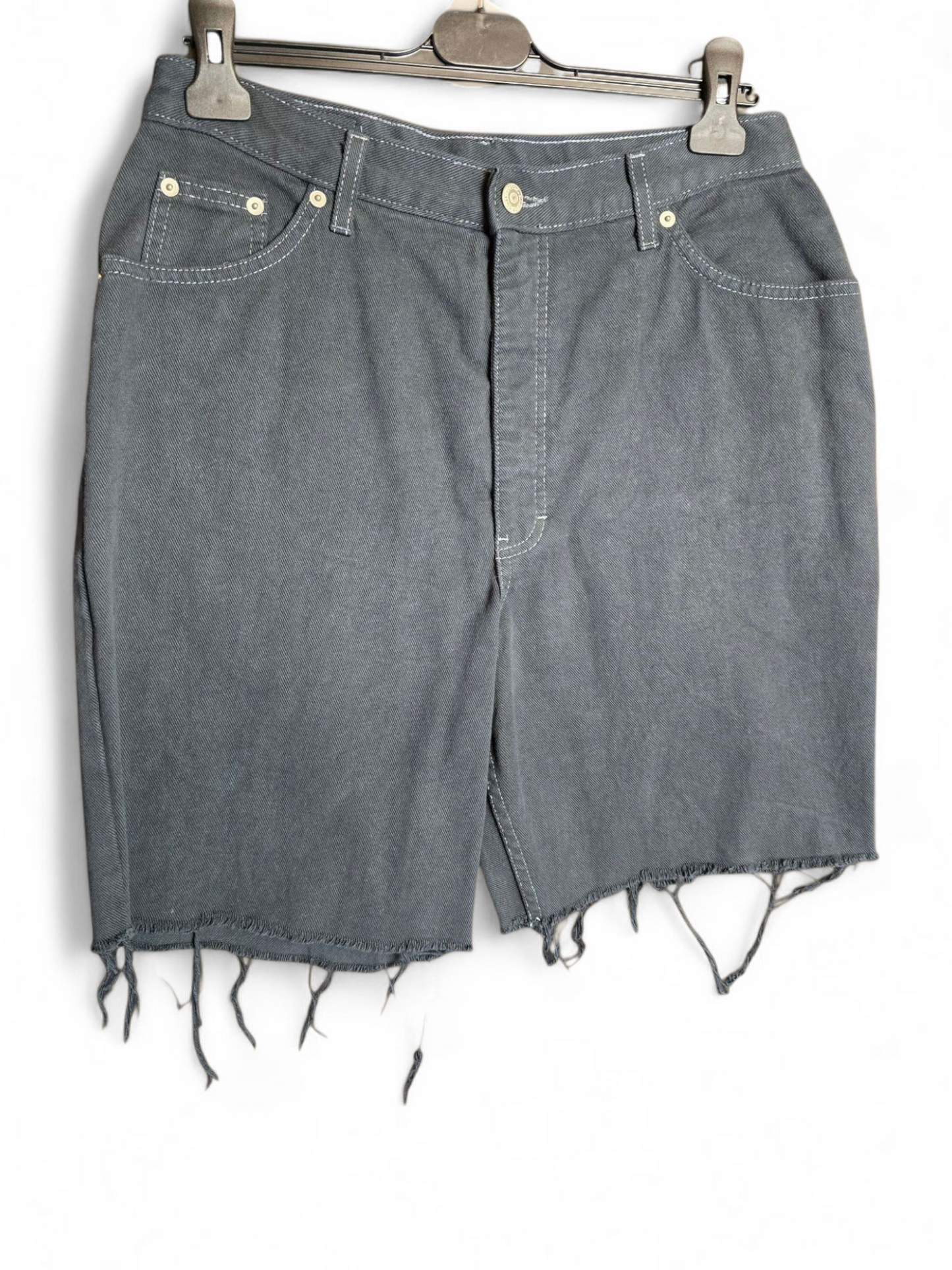 Vintage 90s St Michael Black Denim Shorts | High Waist | Frayed Hem | Label 16 Fits 12 | 21" Length