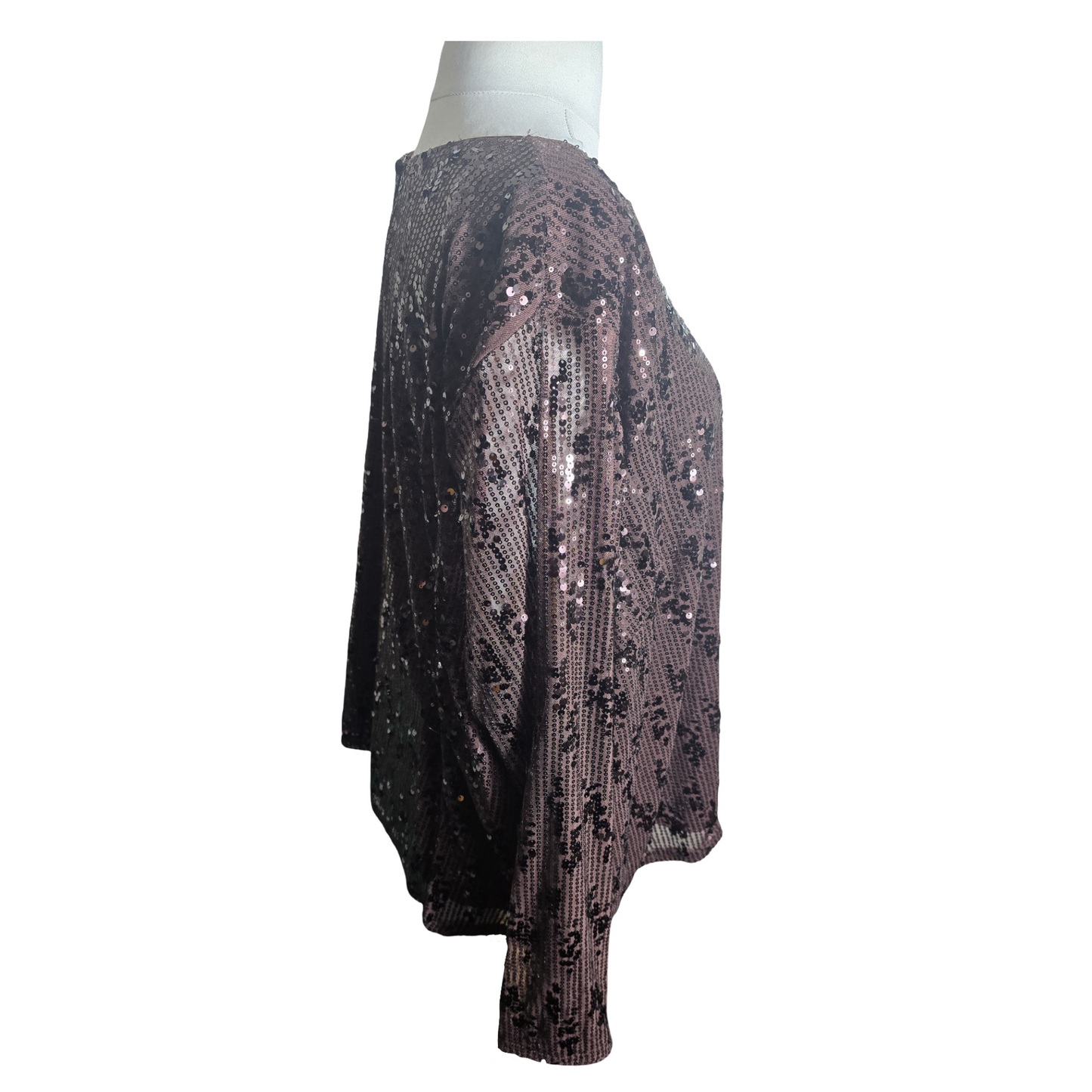 Tu Brown Sequin Long Sleeve Top – Size 26 – Sparkly Party Blouse Polyester