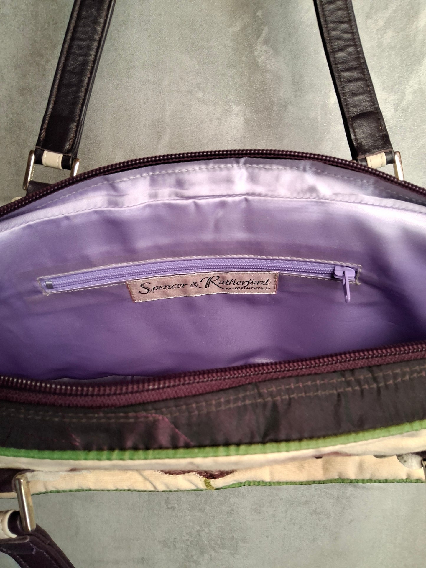 Spencer & Rutherford Purple & Gold Geometric Floral Handbag – Medium