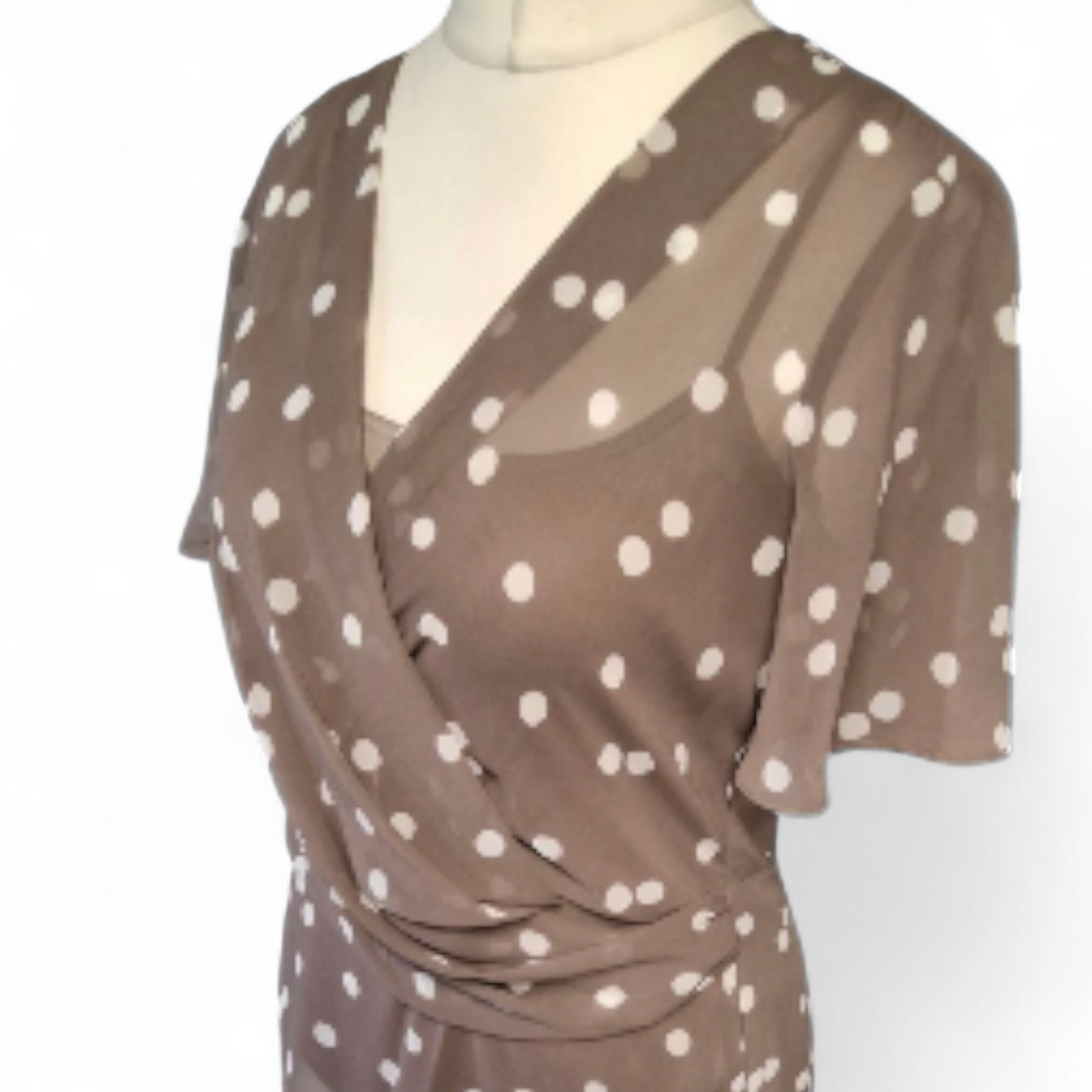 Jacques Vert Brown Polka Dot Sheer Layered Top – Size 8 – NWT RRP £69