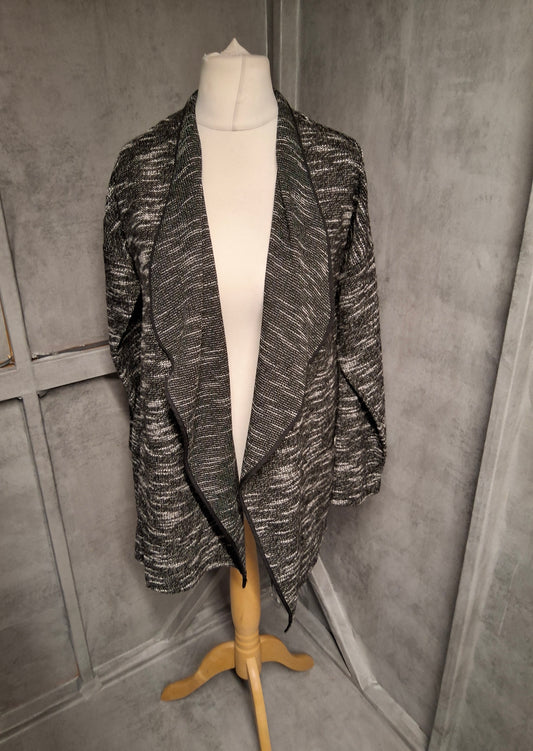 Matalan Black & White Marled Waterfall Cardigan – Size Small