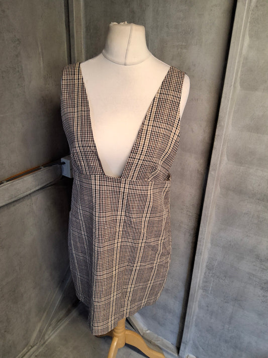 Zara Brown & Black Checked Glitter Pinafore Dress – Size L (UK 12) – Mini/Knee Length
