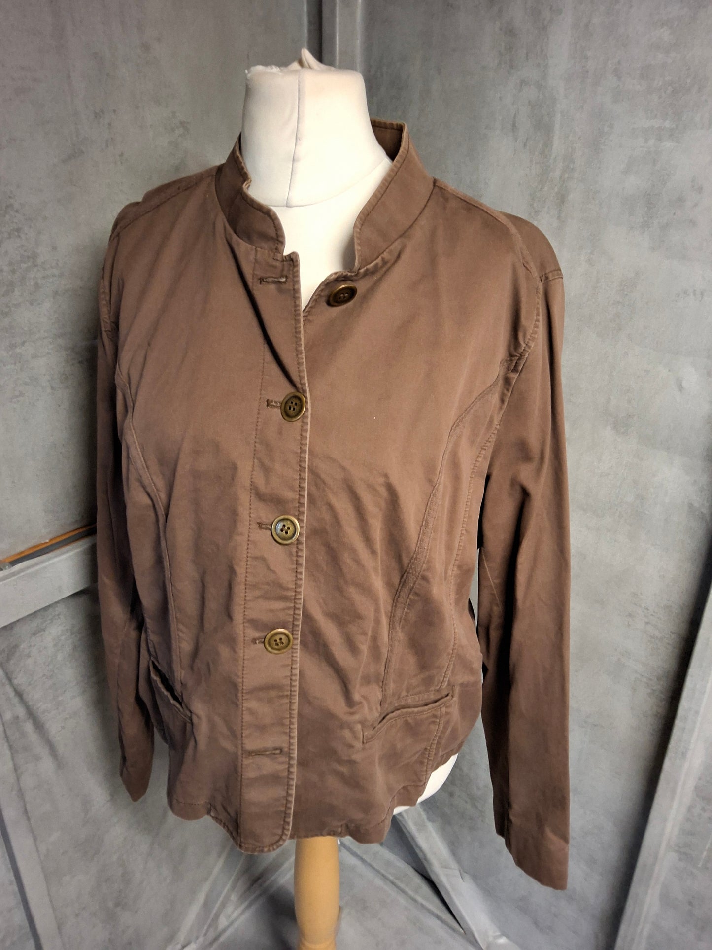 Marks & Spencer Collarless Taupe Blazer – Size Label 22, Fits UK 18/20